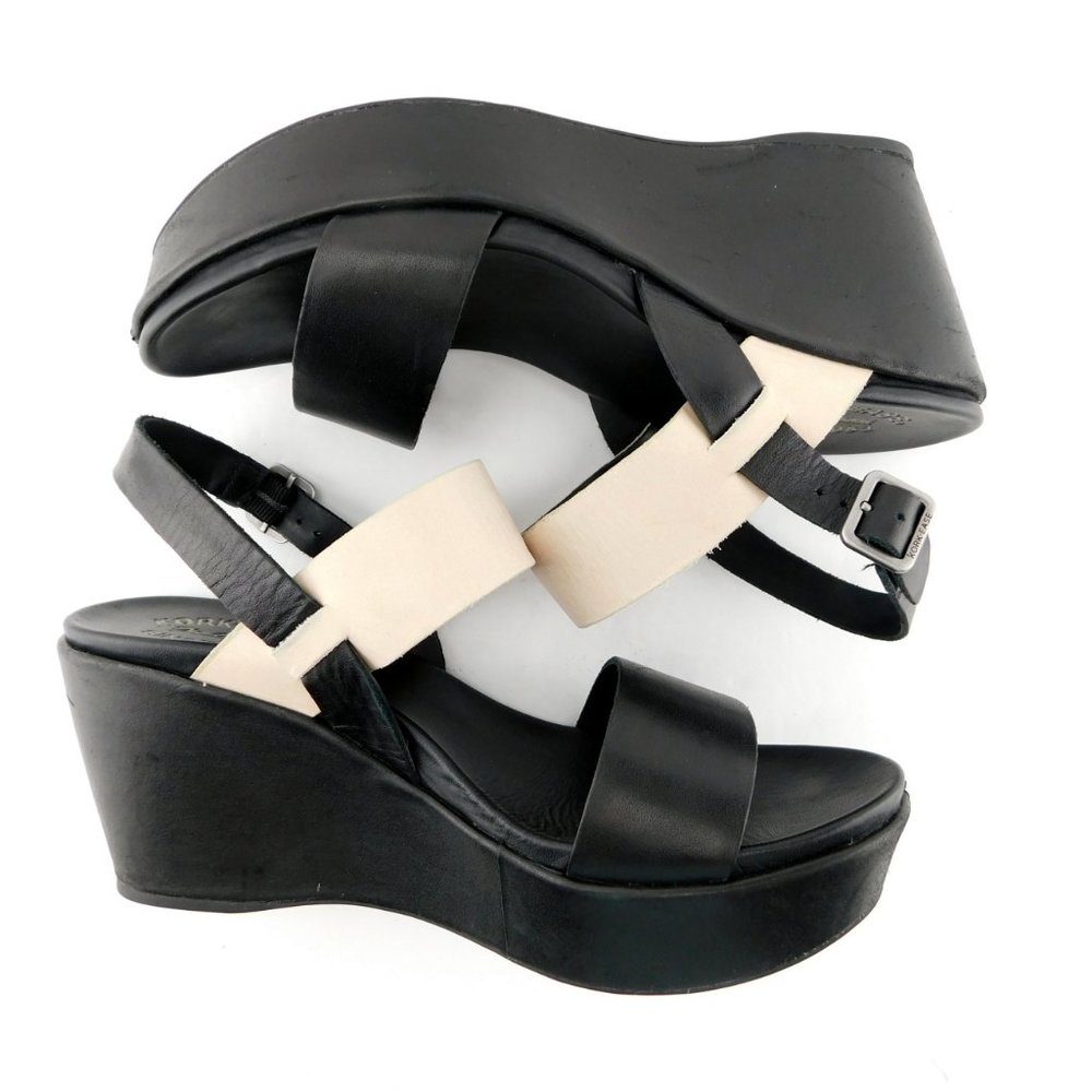 KORK EASE Black & Ivory Wedge Sling Sandals 9 - Picture 4 of 9